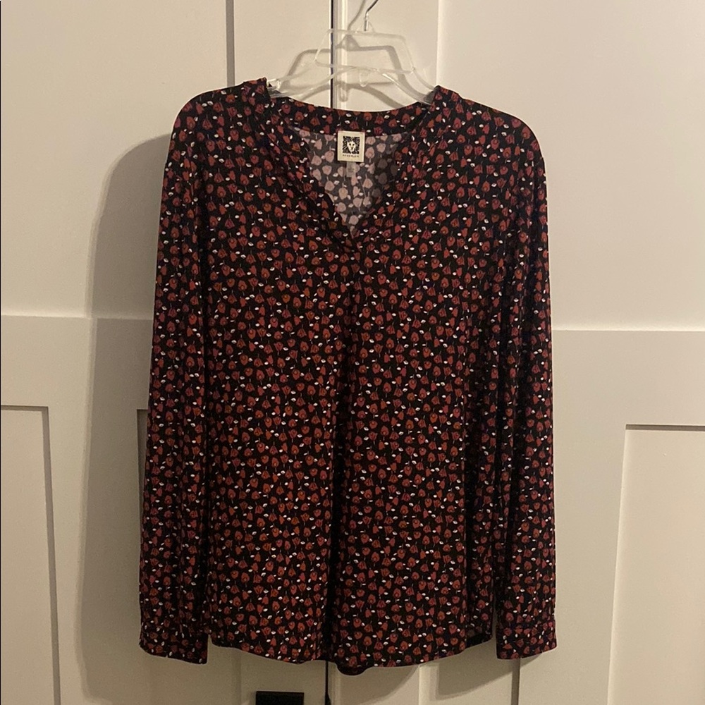 Anne Klein Black Relaxed Fit Long Sleeve Blouse